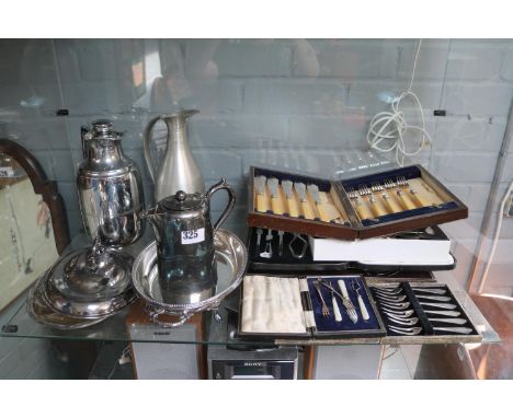 Collection of assorted Silver plated table and flatware to include Serving dish, Pickle fork set etc.
