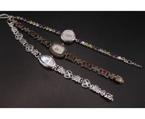 3 Sterling Silver Ladies dress watches to include Gems 