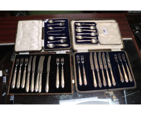 Collection of Edwardian and later Silver and Silver handled boxed Flatware to include Teaspoons and Dessert sets 