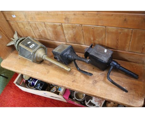 Pair of Victorian Carriage Lamps and a Brass Eagle surmounted Carriage Lamp 