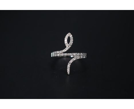 Ladies 9ct White Gold Diamond Serpent design ring. Size O 