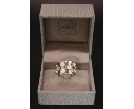 Boxed Lalique Silver and Cabochon glass ring. Size L 