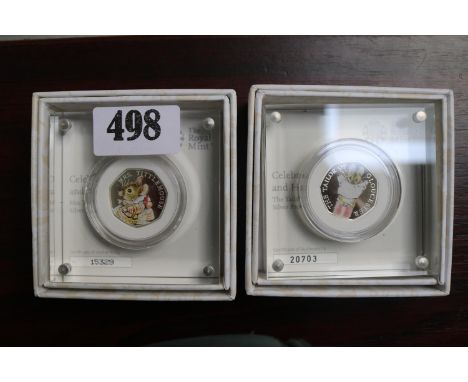 2 Boxed The Royal Mint UK Silver 50p Proofs to include The Tailor of Gloucester and Mrs Tittle mouse 