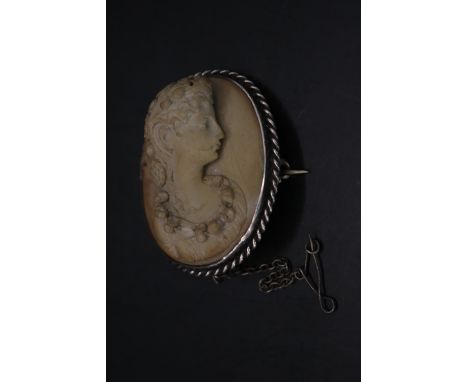Victorian Silver Mounted Lava carved Cameo brooch 