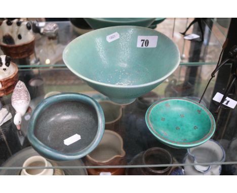 2 Rostrand bowls by Carl-Harry Stalhane 1920 - 1990 and another, with a bowl by Argenta with applied silver decoration