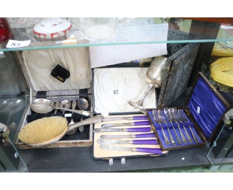 Collection of Silver plated flatware and a Silver backed dressing table brush 