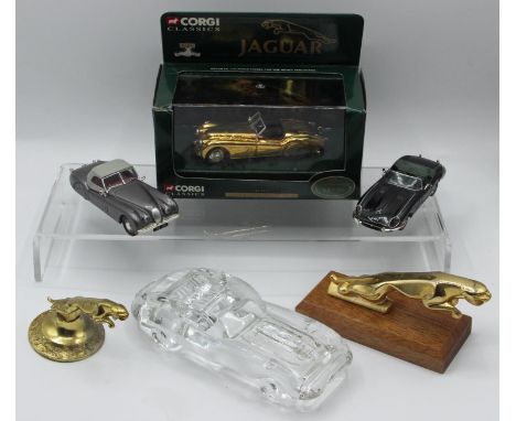 Jaguar Car Collection inc Corgi Limited Edit Gold Plated XK120. Corgi Limited Edition Gold Plated XK 120 in original box, gla