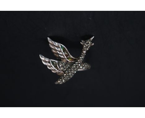 Silver &amp; Marcasite Plique-à-jour Phoenix design ring. Size 0 