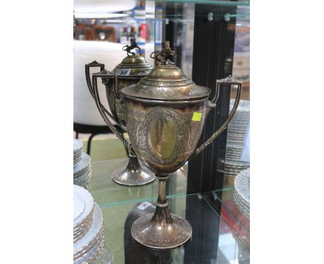19thC Two Handled Silver plated Trophy engraved Red Bull Athletic Sports 1/4 Mile Handicap won by Charles Gates August 11th 1