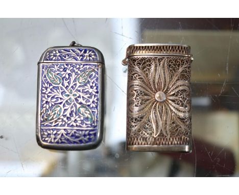 Russian Silver Enameled Match Vesta and a Silver fillagree match vesta 