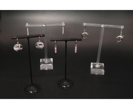 Collection of 4 Silver Earrings sets to include Mediterranean style 