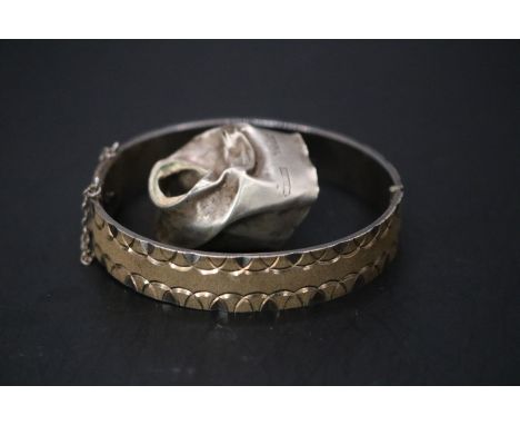 Edwardian Silver Bangle and a crushed Silver Collar 40g total weight 
