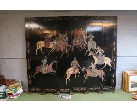 Six Panel Lacquered Moghul design Screen with fittings 