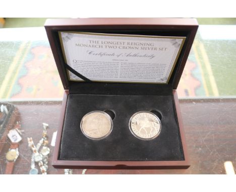 Cased Silver Monarch Two Crown Set with COA 1892 &amp; 1977 