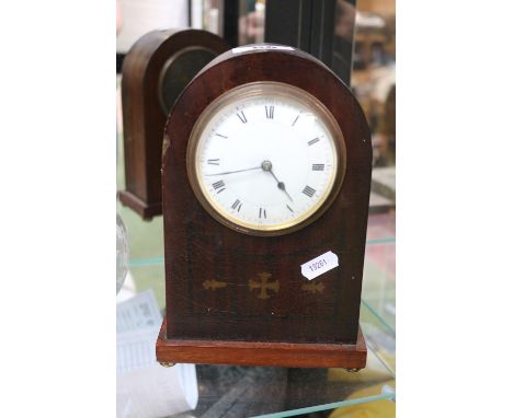 Edwardian Mahogany Inlaid domed mantel clock with Roman Numeral dial 