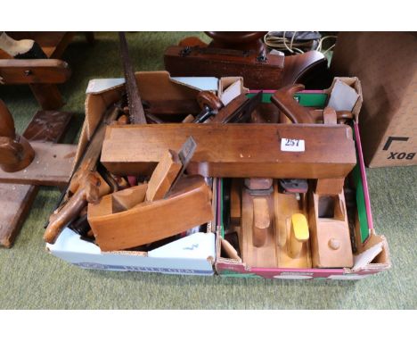 2 Boxes of assorted Wood working planes and tools 