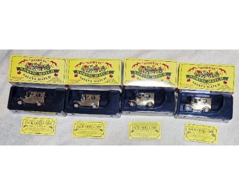 Four Jack Odell Corgi Norvic Matches of London 24 carat gold plated limited edition commemorative model vehicles, in original