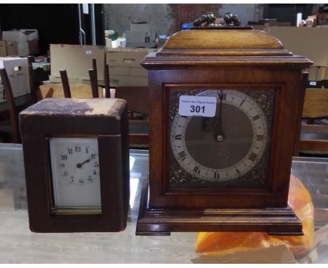 A French brass carriage clock in case together with a Smiths electric bracket clock.  