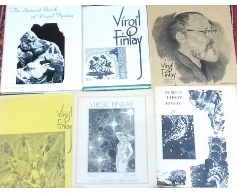 A box of assorted science fiction and fantasy illustration art books, various artists including Virgil Finlay etc. etc.  