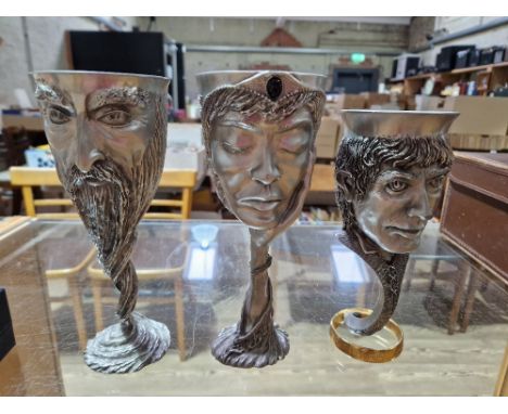 Three Royal Selangor Lord of the Rings pewter goblets; Arwen, Frodo and Gandalf. 