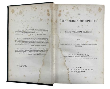 DARWIN, Charles. On the Origin of Species by Means of Natural Selection, or the Preservation of Favoured Races in the Struggl