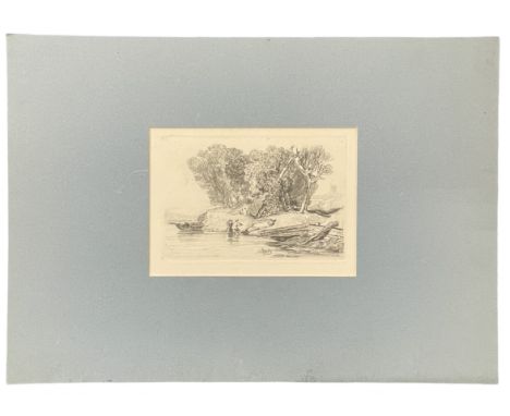 Postwick Grove, Norfolk. John Sell Cotman. 19th century soft ground etching, print. Window mounted. Window mount size 59.5cm 