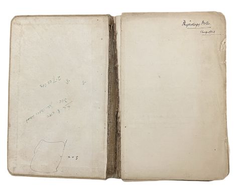 Manuscript. 1923. Science and Physiology. Period cloth, approx 150 pages of manuscript entires in ink with a few leaves slipp