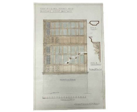 Early 20th Century Manuscript folio size Architecture studies. 5 in total. A STH Brock. Inc front of Sir Paul Pindars House, 