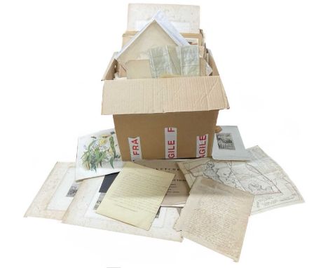 A box containing hundreds of prints, copper engraved, steel and lithograph, with some photos, ephemera, manuscript material a