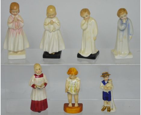 Six Royal Doulton figures; HN1985 'Darling', HN1978 'Bedtime', HN2141 'Choirboy', HN2219 'Bedtime', signed and dated 1992 to 