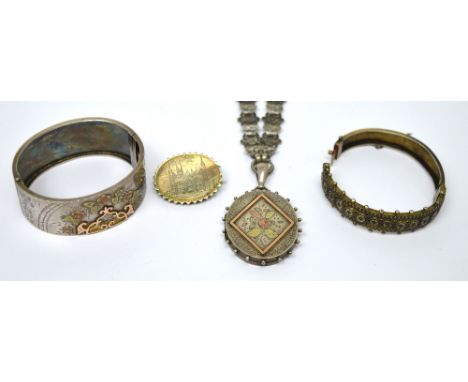 A late Victorian hallmarked silver mourning necklace, A-B, Birmingham 1886, a similar boxed Victorian hallmarked silver bangl
