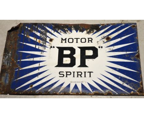 A vintage metal advertising sign for 'Motor BP Spirit', 43 x 65cm.