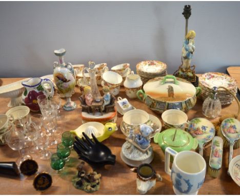 A quantity of decorative ceramics and glassware to include a Wedgwood Jasperware stand, Royal Doulton items to include a Dick