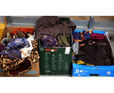A large quantity of vintage textiles and clothing to include vintage silk dresses, skirts by Liberty, vintage shoes etc.