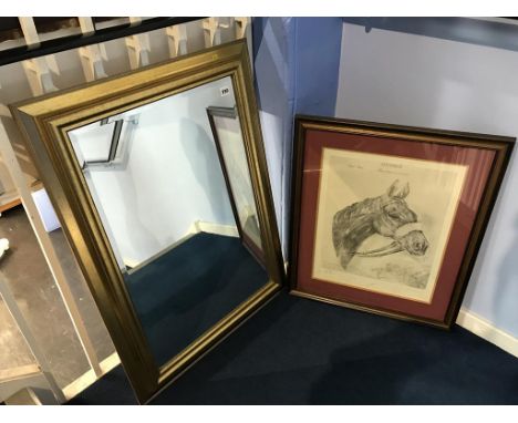 A signed Limited Edition 'Aintree Red Rum' print and gilt mirror, 50 x 40cm