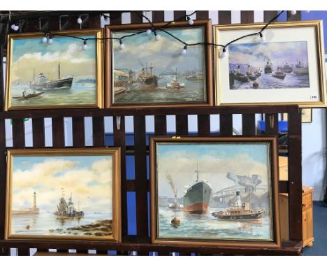 D. R. Brooks, collection of four oils, signed, various North East Maritime Harbour Scenes