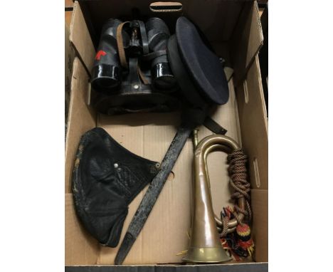 A bugle, a bayonet, a flying helmet etc.