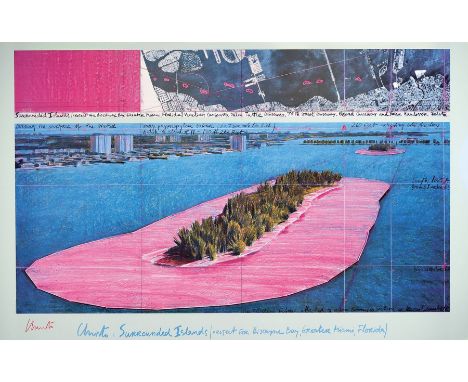 Christo, 1935 Gabrovo-2020 New York City,  'Surrounded Islands', Kunstdruck auf glattem Karton, mit Rotstift handsign., unter