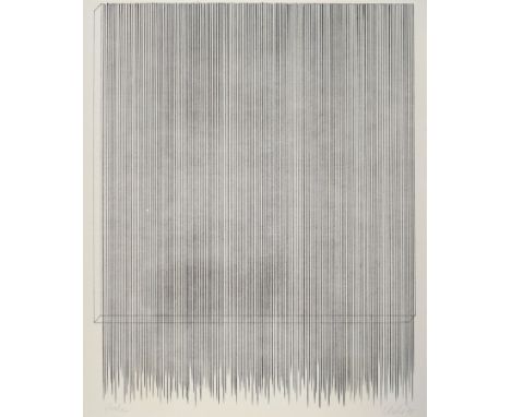Günther Uecker, geb. 1930,  Offset, senkrechte Linien, bez. Probe, handsigniert dat. 71, Blattmaß: 60 x 50 cm, l. Gebr.-spure