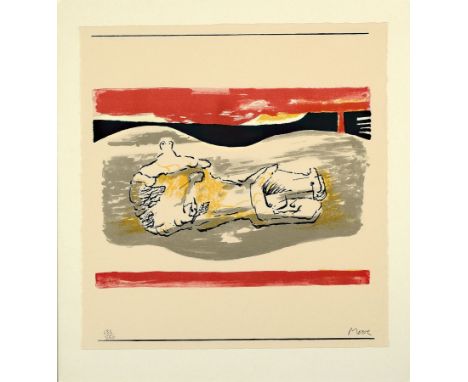 Henry Moore, 1898-1986,  Farblithographie, handsigniert und num. 136/250, unter Glas, Blatt ca. 23,5x22,5 cm, gesamt ca. 30,5