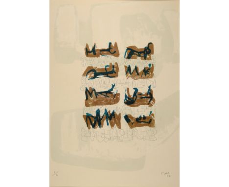 Henri Moore, 1898 Castleford - 1986 Much Hadham,  acht Figuren, Farblitho auf Papier, num. 1/30, re. u. signiert und dat. 63,