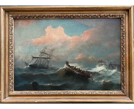 PETRUS PAULUS SCHIEDGES 1813-1876 OIL ON PANEL ''TO THE RESCUE'' SIGNED - 31CM  X 43CM - LOOKS TO BE STABLE CONDITION, PANEL 