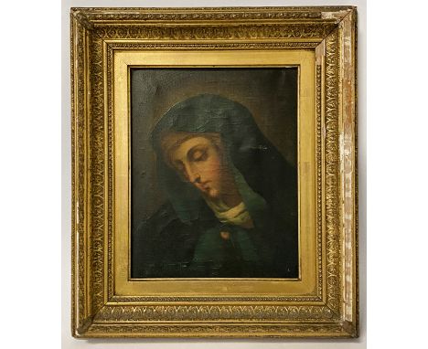 AFTER CARLO DULCE PORTRAIT OF THE YOUNG VIRGIN MARY - OIL ON CANVAS 21CM (W) X 26CMS (H)