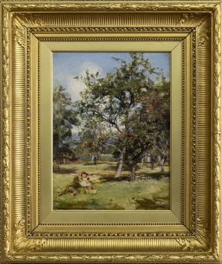 SIR JAMES LAWTON WINGATE RSA (SCOTTISH 1846 - 1924),AN ORCHARD IN AUTUMNoil on canvas, signed and dated '82, titled label ver