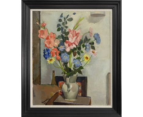 * WILLIAM CROSBIE RSA RGI (SCOTTISH 1915 - 1999),AUTUMN FLOWERS oil on canvas, signedimage size 75cm x 62cm, overall size 92c