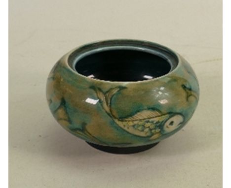 William Moorcroft small bowl decorated with fish: d.10cm. (missing cover) 