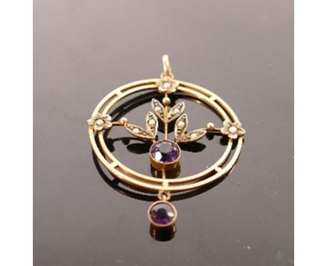 Victorian 9ct rose gold Amethyst /pearl pendant  2.3g: 