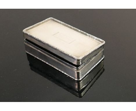 Silver snuff box Birmingham 1927; Weight 74.6g, measures 75mm x 45mm x 20mm appx. 