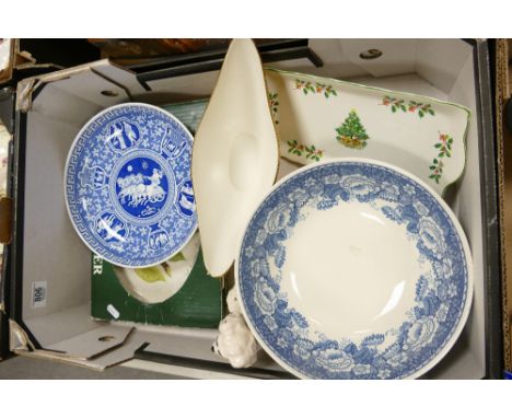 A mixed collection of items to include: Boxed Portmeirion platter, Spode Greek patterned bowl, Masons Blue &amp; White Fruit 