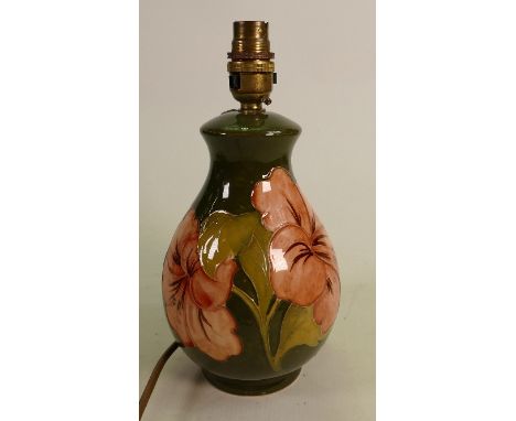 Moorcroft Hibiscus on Green Ground Lampbase: height to bottom of fitting 21cm 